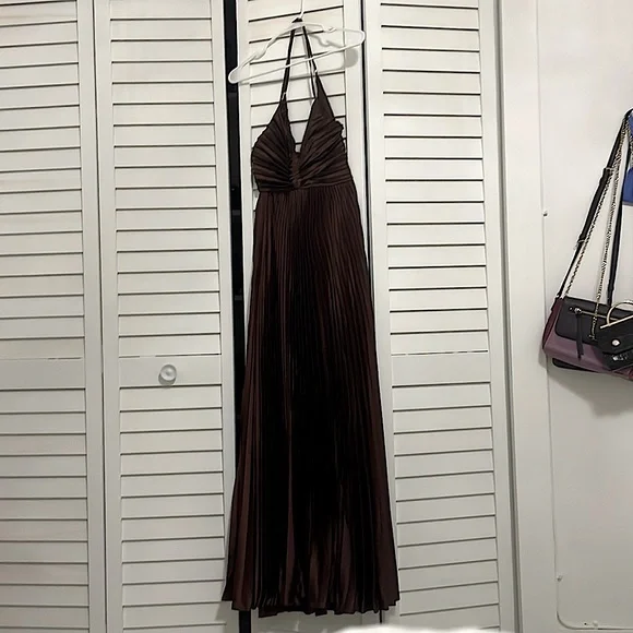 strapless open back dress Pink Jersey Plunge Neck Evening Gown main image 1
